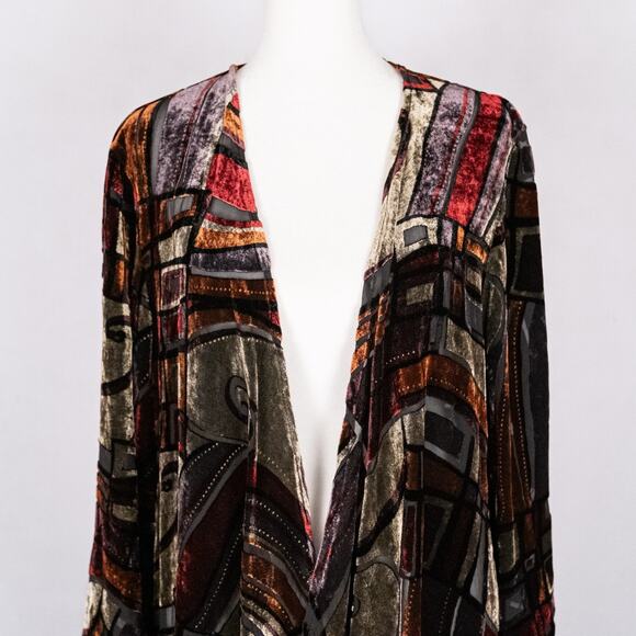 Cocoon House Colorful Burnout Velvet Kimono Jacket L/XL Silk Blend Artsy Unique - Picture 4 of 11